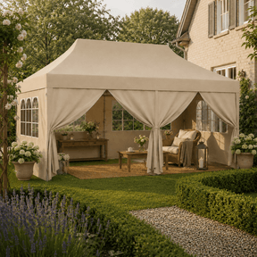 Erhöhter Faltpavillon Spitzdach - Optik – Höhenverstellbar, Wasserdicht - Yardwell