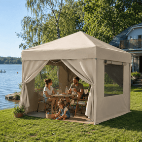 Faltpavillon mit Moskitofenstern – Wasserdicht, UV - Schutz, mit Netz - Seitenwänden - Yardwell