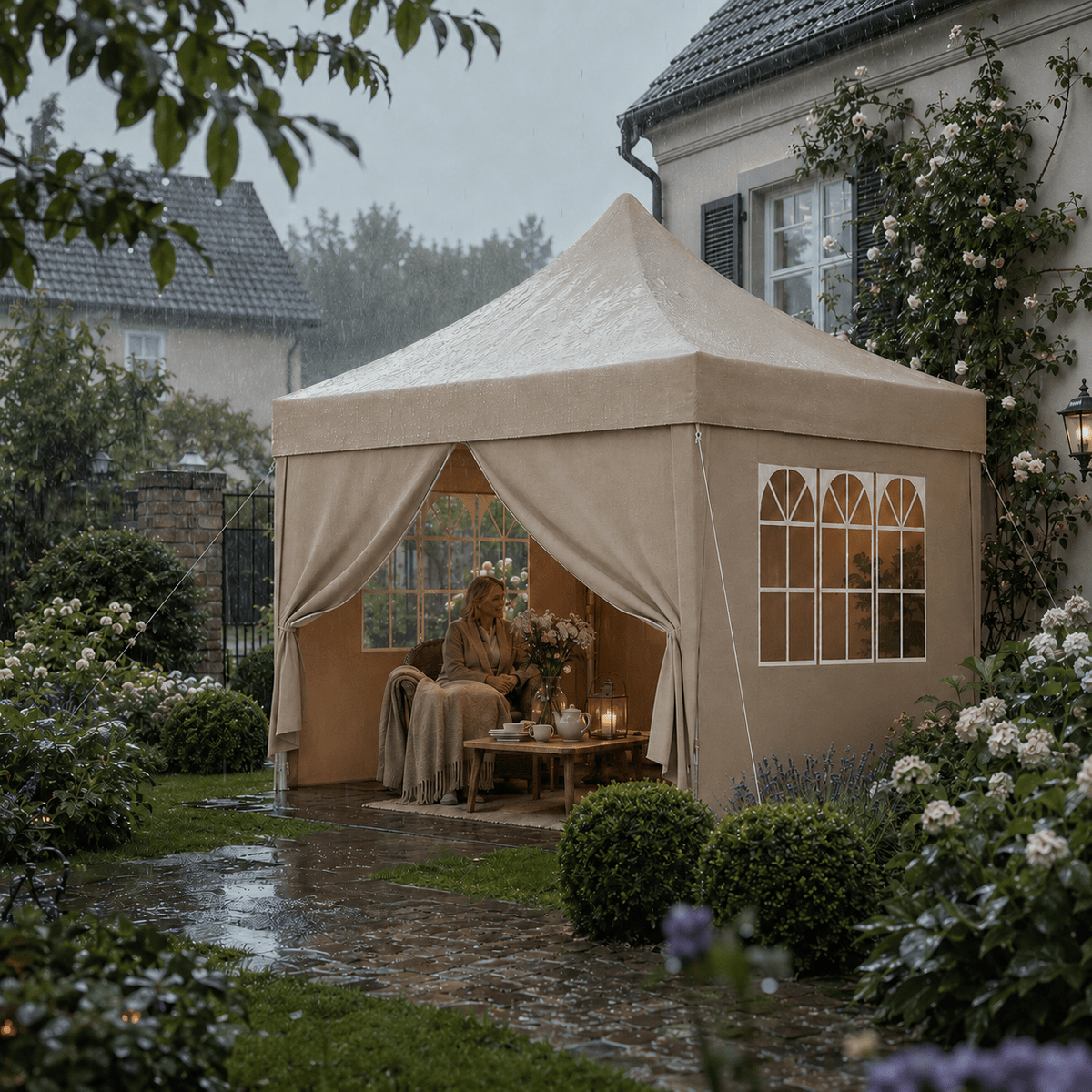 Erhöhter Faltpavillon Spitzdach - Optik – Höhenverstellbar, Wasserdicht - Yardwell
