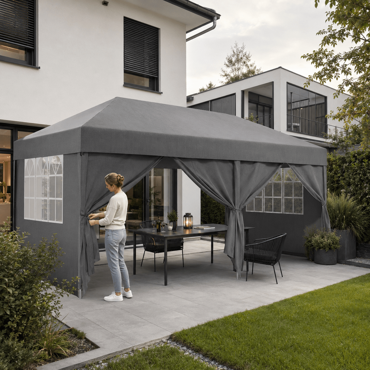 Faltpavillon Einhand - Hubsystem – Aufbau in Sekunden, Höhenverstellbar, Wasserdicht - Yardwell
