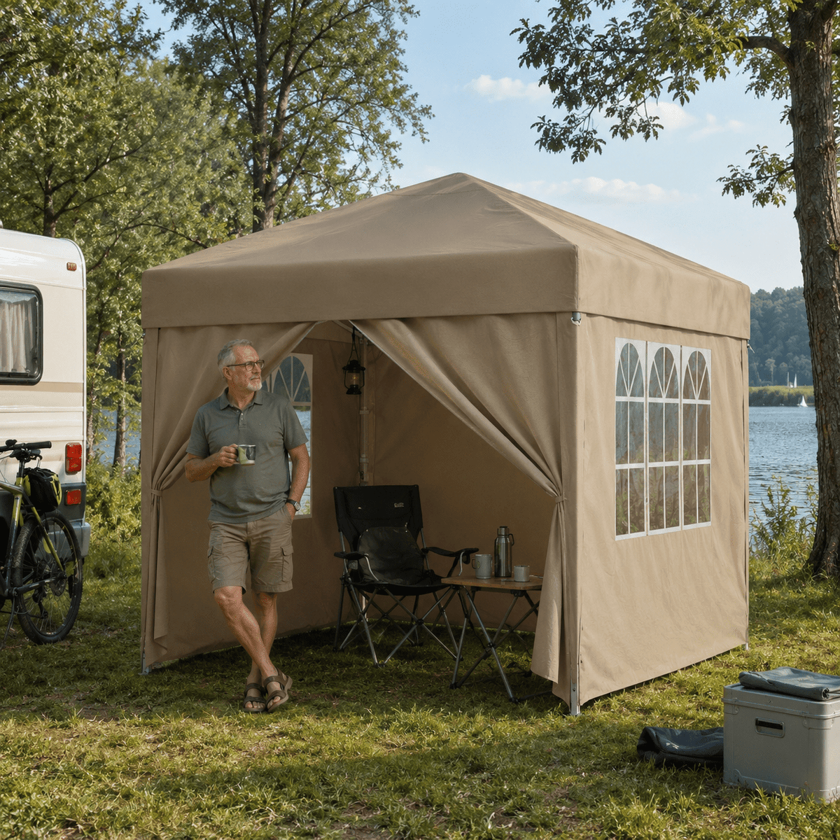 Faltpavillon Einhand - Hubsystem – Aufbau in Sekunden, Höhenverstellbar, Wasserdicht - Yardwell