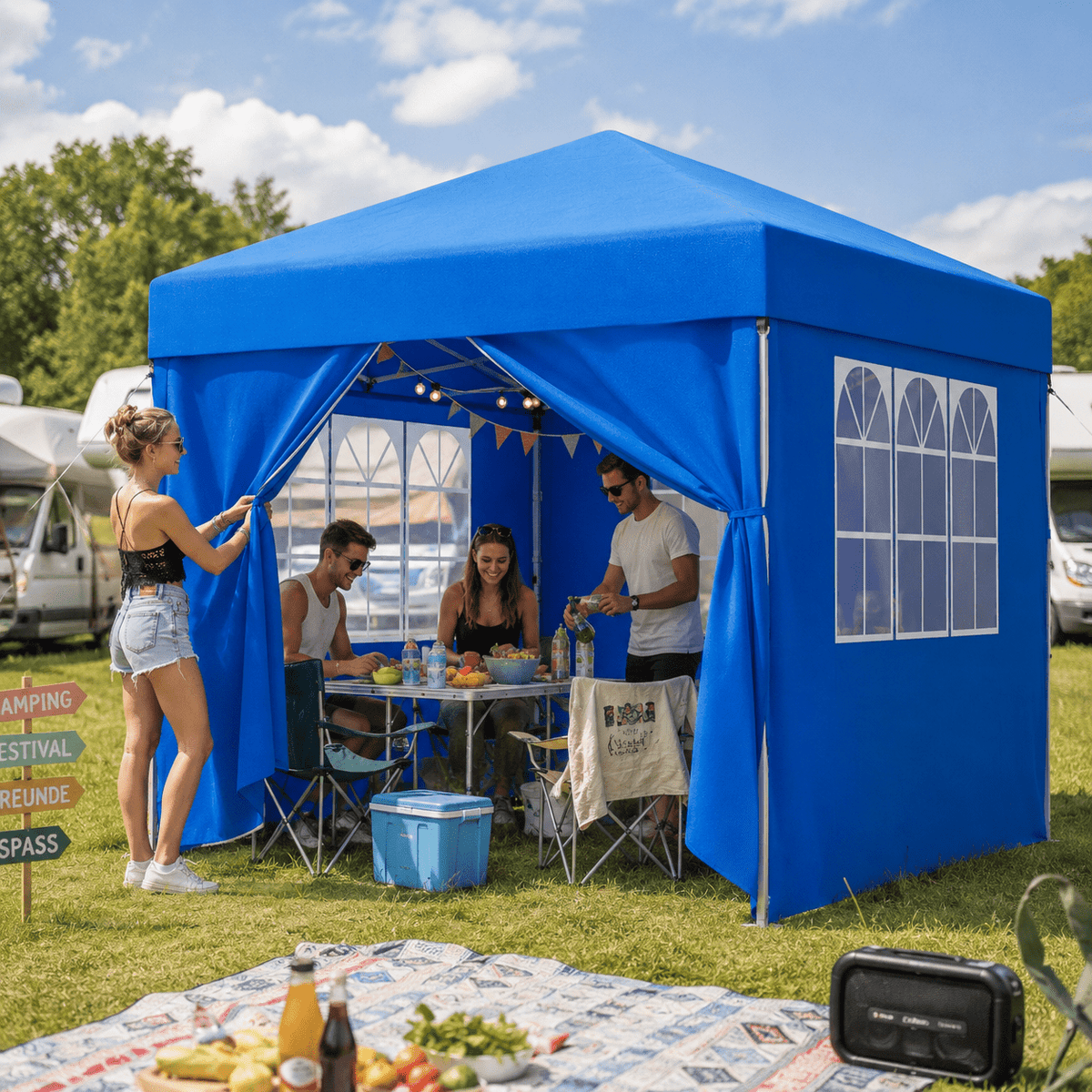 Faltpavillon Einhand - Hubsystem – Aufbau in Sekunden, Höhenverstellbar, Wasserdicht - Yardwell