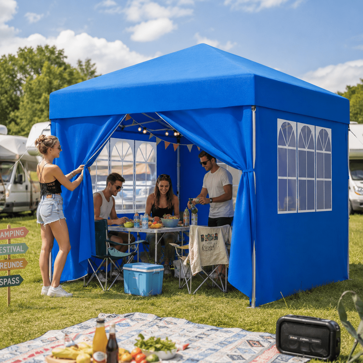 Faltpavillon Einhand - Hubsystem – Aufbau in Sekunden, Höhenverstellbar, Wasserdicht - Yardwell