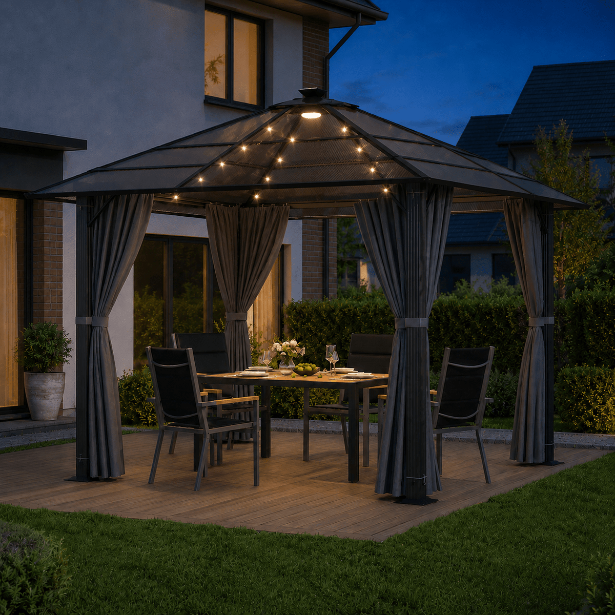 Yardwell Hardtop Pavillon mit Polycarbonat-Dach | Aluminium, Winterfest & 100% Wasserdicht | 3x3m & 3x4m - Yardwell