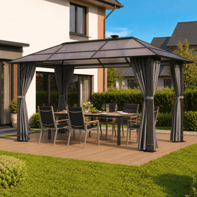 Yardwell Hardtop Pavillon mit Polycarbonat-Dach | Aluminium, Winterfest & 100% Wasserdicht | 3x3m & 3x4m - Yardwell