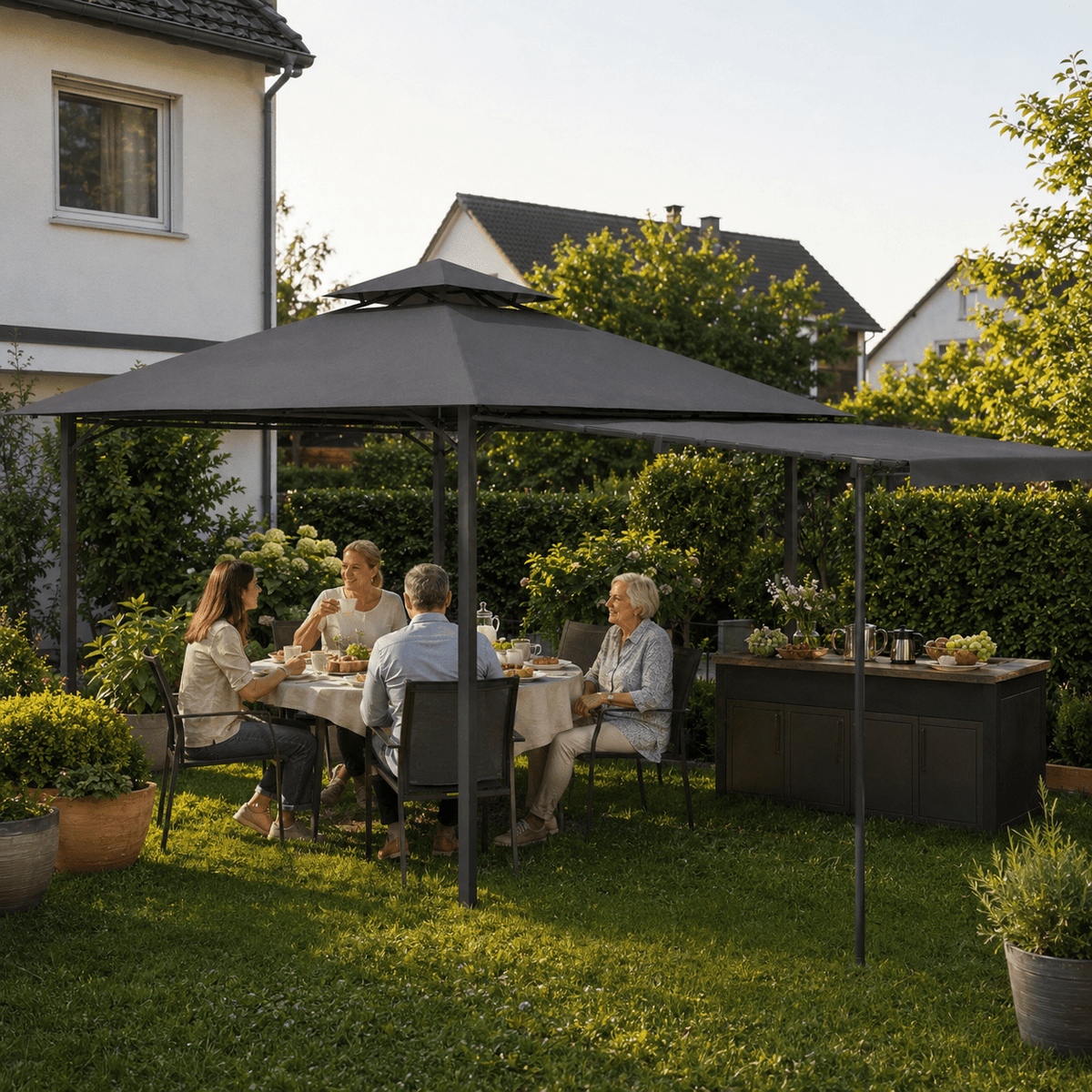 Yardwell Gartenpavillon erweiterbar 3x3m auf 3x6m | mit ausziehbarer Markise | Wasserdicht - Yardwell