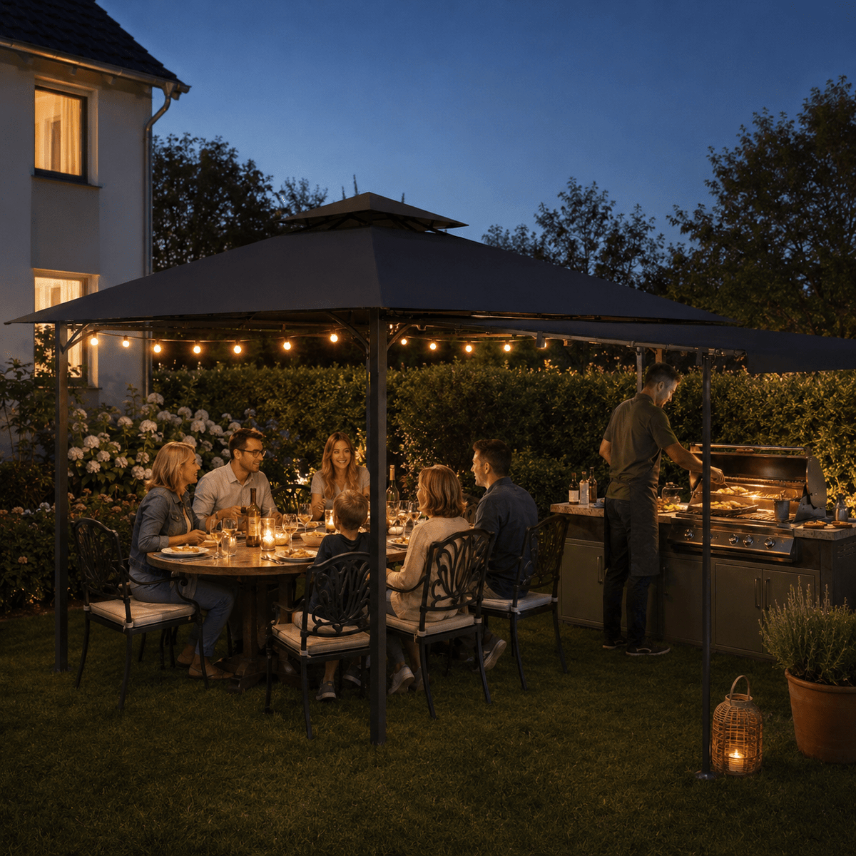 Yardwell Gartenpavillon erweiterbar 3x3m auf 3x6m | mit ausziehbarer Markise | Wasserdicht - Yardwell