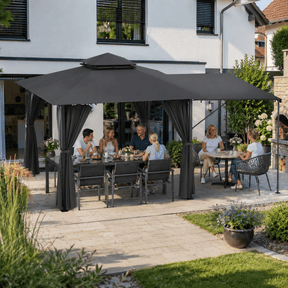Yardwell Gartenpavillon erweiterbar 3x3m auf 3x6m | mit ausziehbarer Markise | Wasserdicht - Yardwell