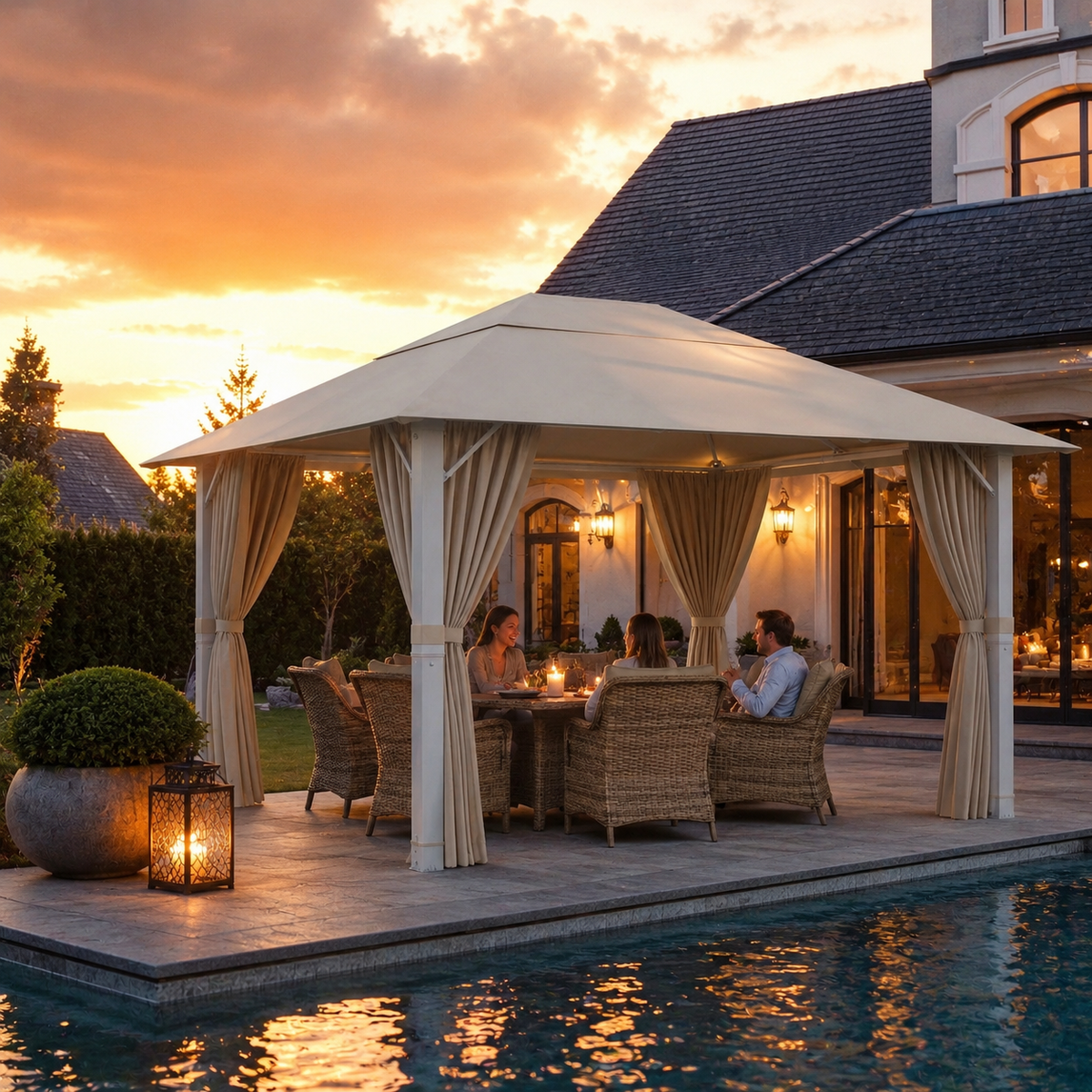 Yardwell Alu-Gartenpavillon 3x3m & 3x4m | Rostfreies Aluminiumgestell | 100% Wasserdicht & Stabil | Modernes Design