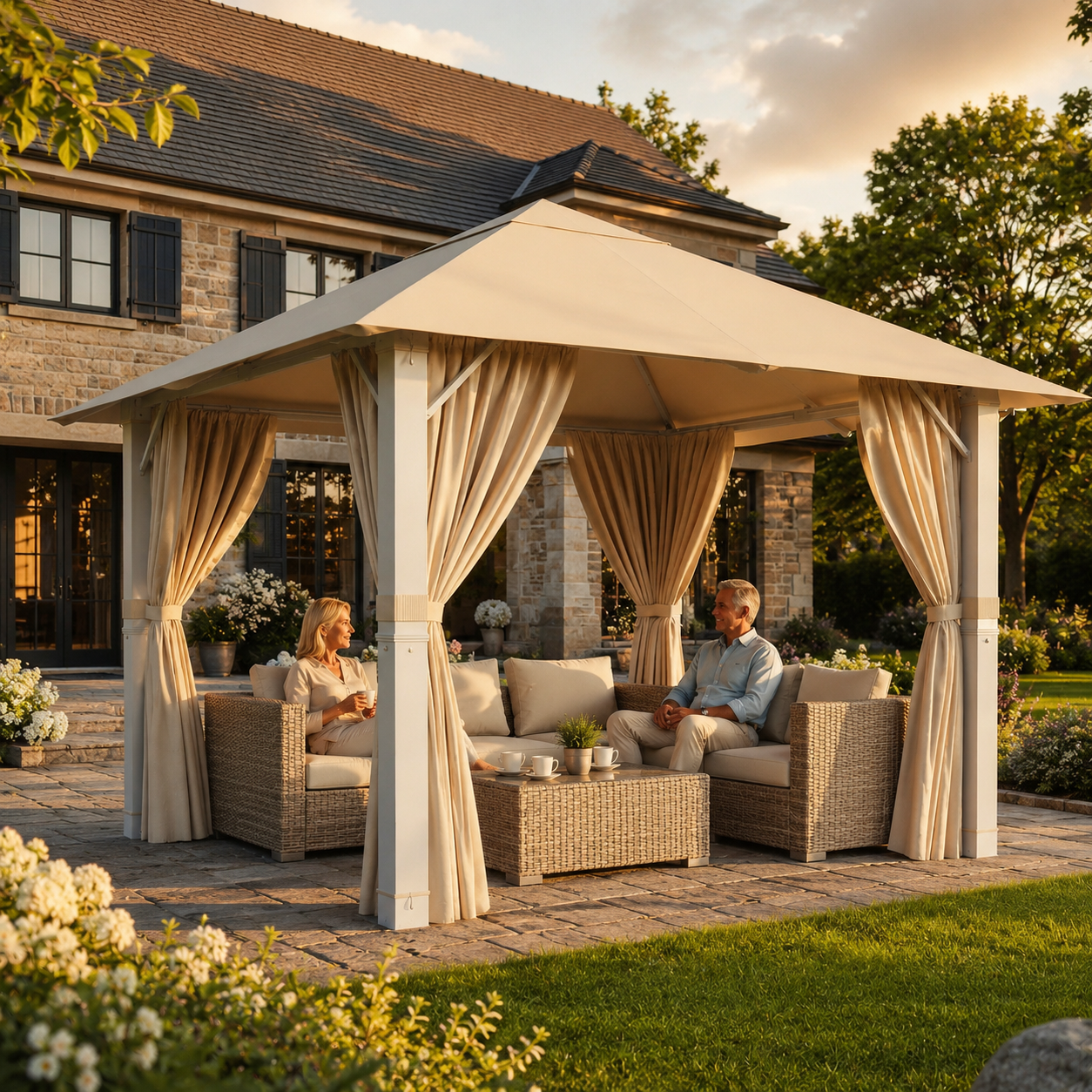 Yardwell Alu-Gartenpavillon 3x3m & 3x4m | Rostfreies Aluminiumgestell | 100% Wasserdicht & Stabil | Modernes Design