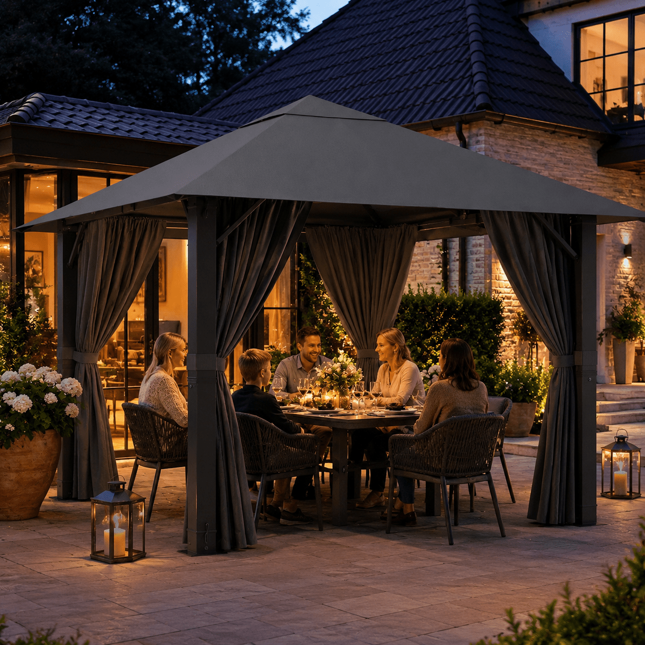 Yardwell Alu - Gartenpavillon 3x3m & 3x4m | Rostfreies Aluminiumgestell | 100% Wasserdicht & Stabil | Modernes Design - Yardwell