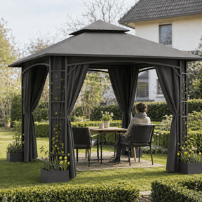 Yardwell Gartenpavillon mit 4 Pflanzkübeln | Rankpavillon 3x3m für Kletterpflanzen | Dekorativ & Stabil | Anthrazit - Yardwell
