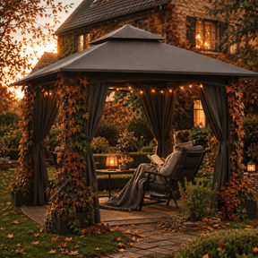 Yardwell Gartenpavillon mit 4 Pflanzkübeln | Rankpavillon 3x3m für Kletterpflanzen | Dekorativ & Stabil | Anthrazit - Yardwell