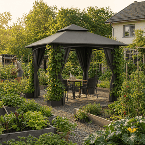 Yardwell Gartenpavillon mit 4 Pflanzkübeln | Rankpavillon 3x3m für Kletterpflanzen | Dekorativ & Stabil | Anthrazit - Yardwell