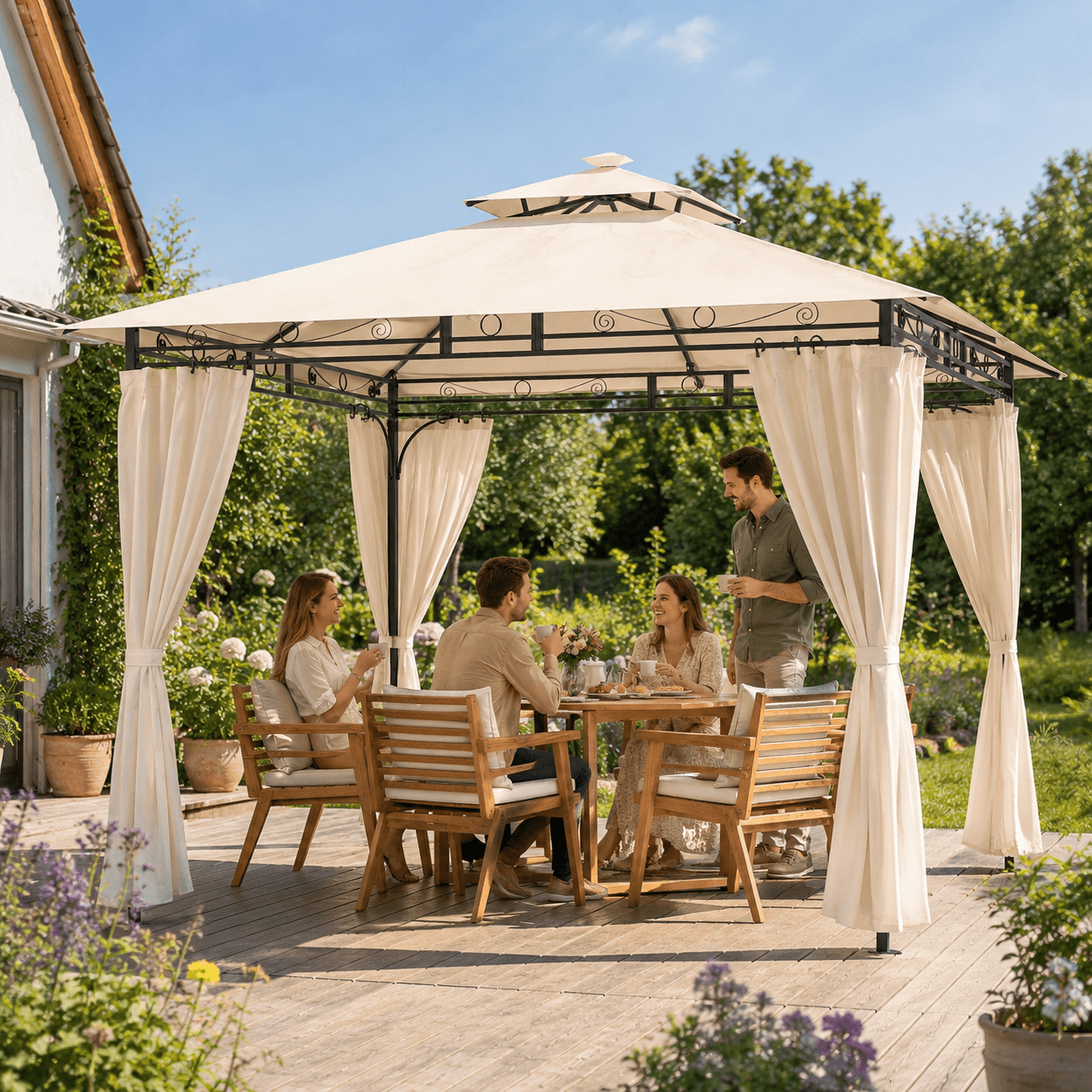 Yardwell Gartenpavillon mit LED-Beleuchtung | Solar & Fernbedienung | Wasserdicht - Yardwell