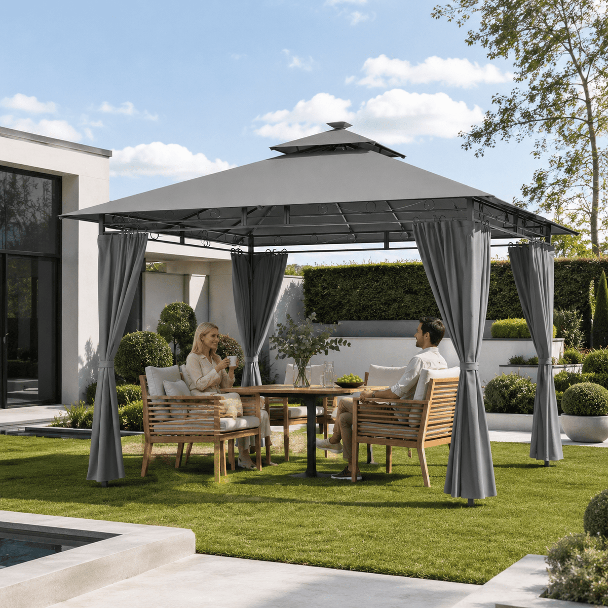 Yardwell Gartenpavillon mit LED-Beleuchtung | Solar & Fernbedienung | Wasserdicht - Yardwell