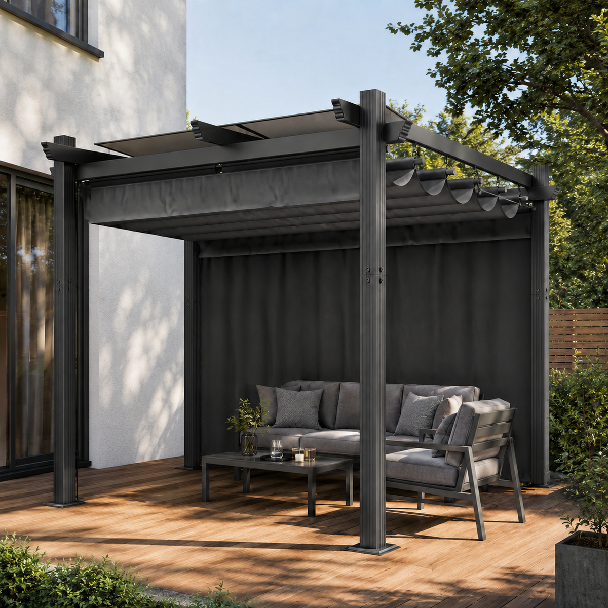Yardwell Pergola Gartenpavillon mit einziehbarem Dach | 3x4m & 3x3m | Verstellbares Sonnendach | Wasserdicht & Stabil