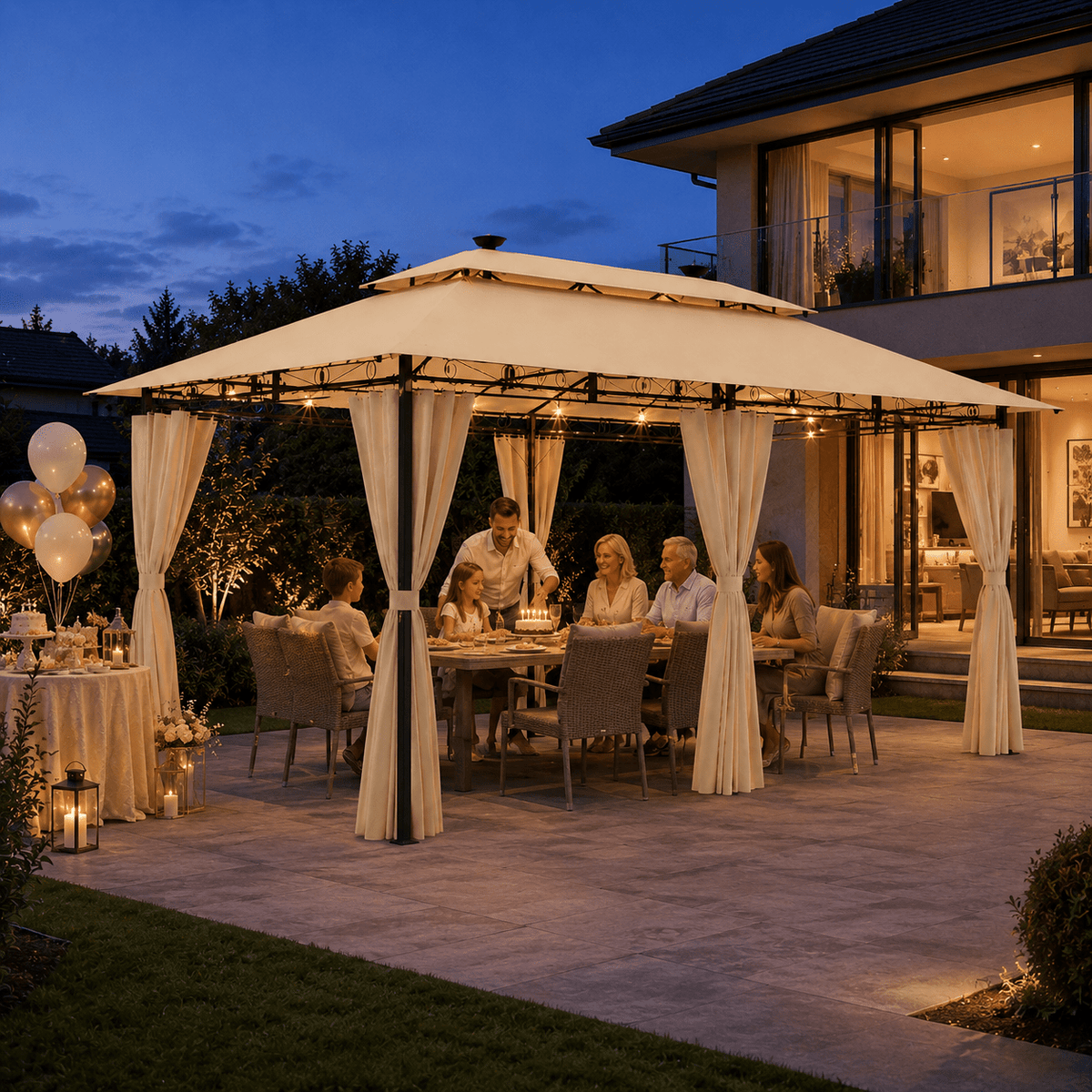 Yardwell Gartenpavillon mit LED-Beleuchtung | Solar & Fernbedienung | Wasserdicht - Yardwell