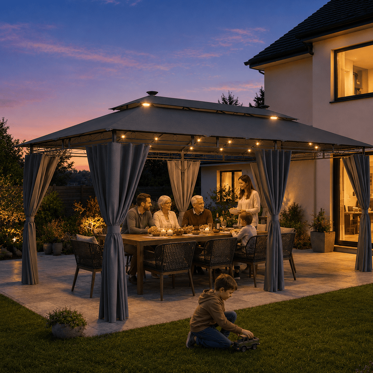 Yardwell Gartenpavillon mit LED-Beleuchtung | Solar & Fernbedienung | Wasserdicht - Yardwell