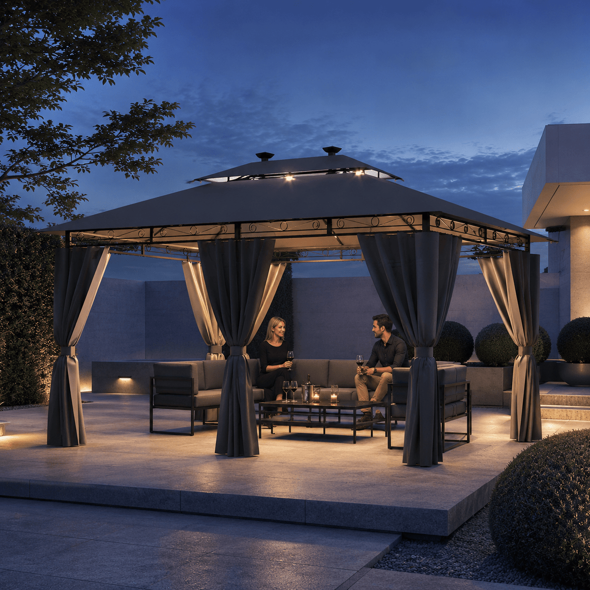 Yardwell Gartenpavillon mit LED-Beleuchtung | Solar & Fernbedienung | Wasserdicht - Yardwell