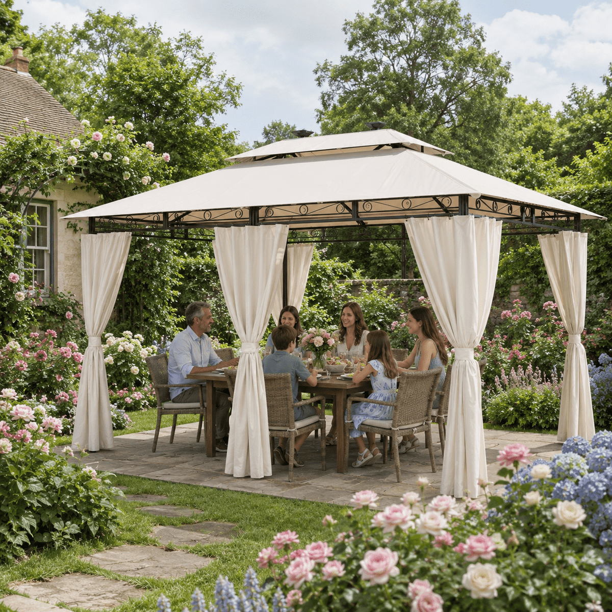 Yardwell Gartenpavillon mit LED-Beleuchtung | Solar & Fernbedienung | Wasserdicht - Yardwell