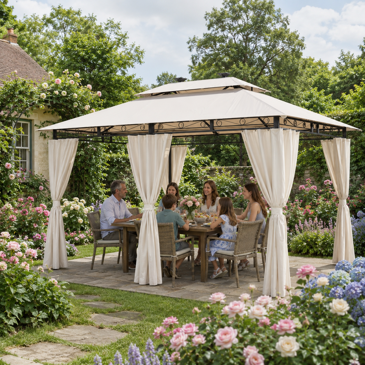 Yardwell Gartenpavillon mit LED-Beleuchtung | Solar & Fernbedienung | Wasserdicht