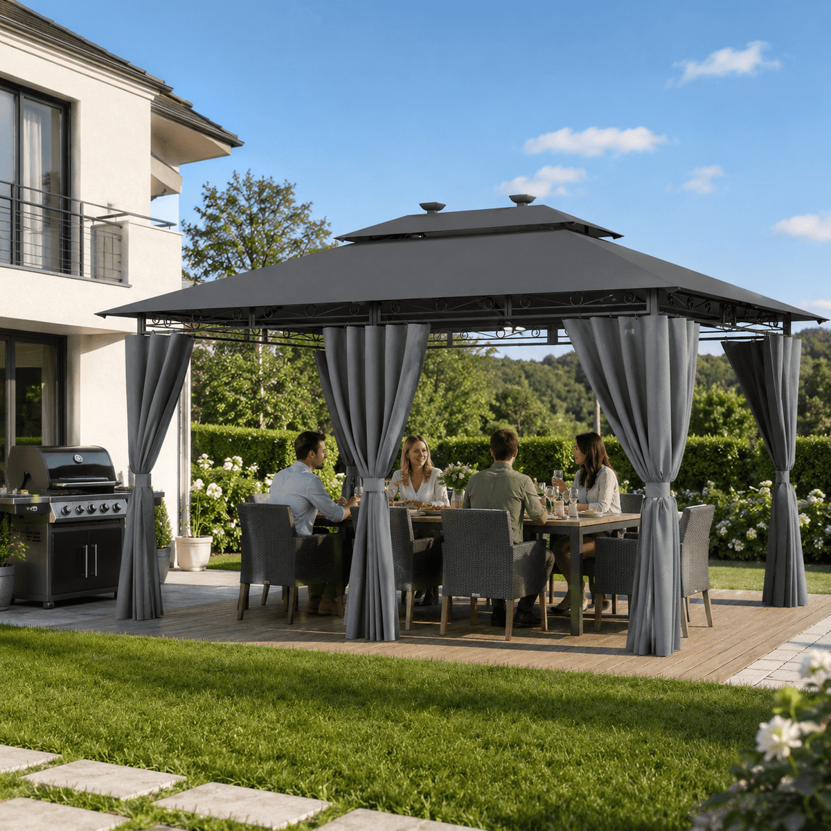 Yardwell Gartenpavillon mit LED-Beleuchtung | Solar & Fernbedienung | Wasserdicht - Yardwell
