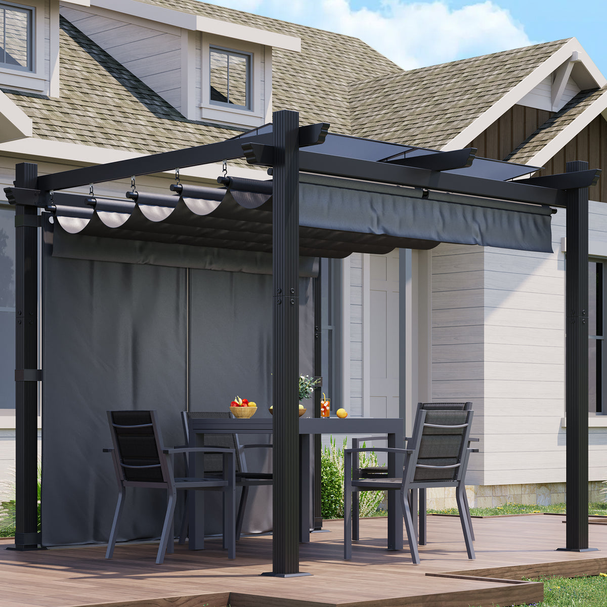 Yardwell Pergola Gartenpavillon mit einziehbarem Dach | 3x4m & 3x3m | Verstellbares Sonnendach | Wasserdicht & Stabil - Yardwell