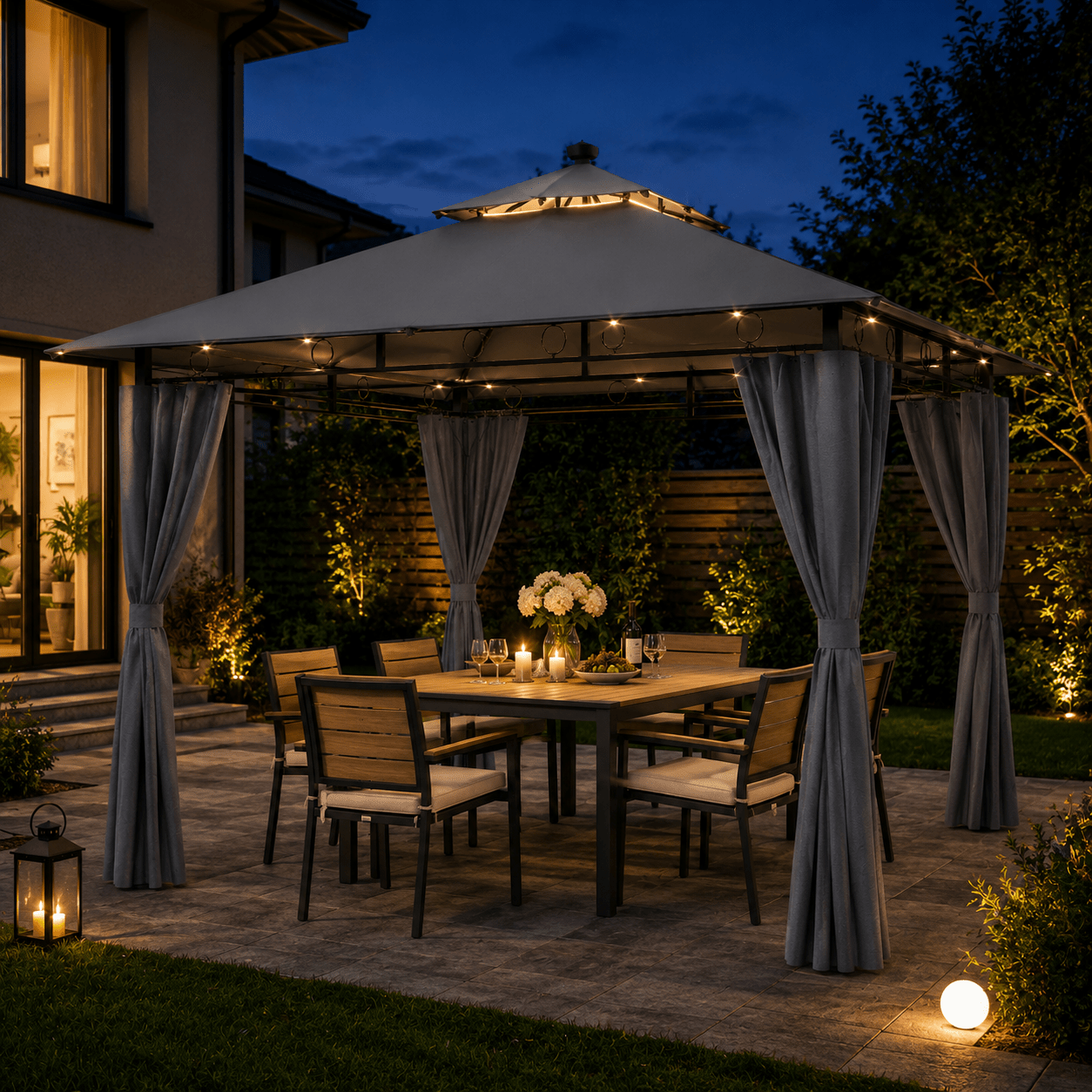 Yardwell Luxus Gartenpavillon mit LED - Beleuchtung | Wasserdicht, Stabil & Winterfest | 3x3 m & 3x4 m & 3x6 m - Yardwell