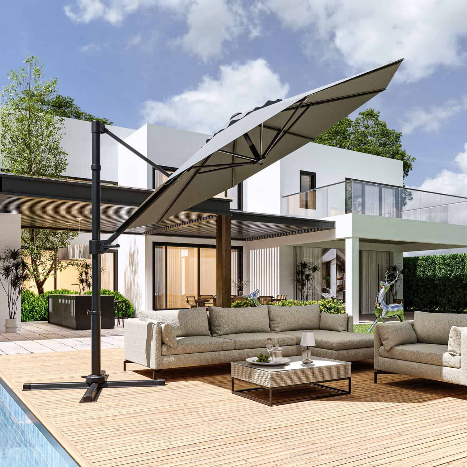 Economy Terrassen-Sonnenschirm mit drehbarem Rund und Quadratischem Outdoor