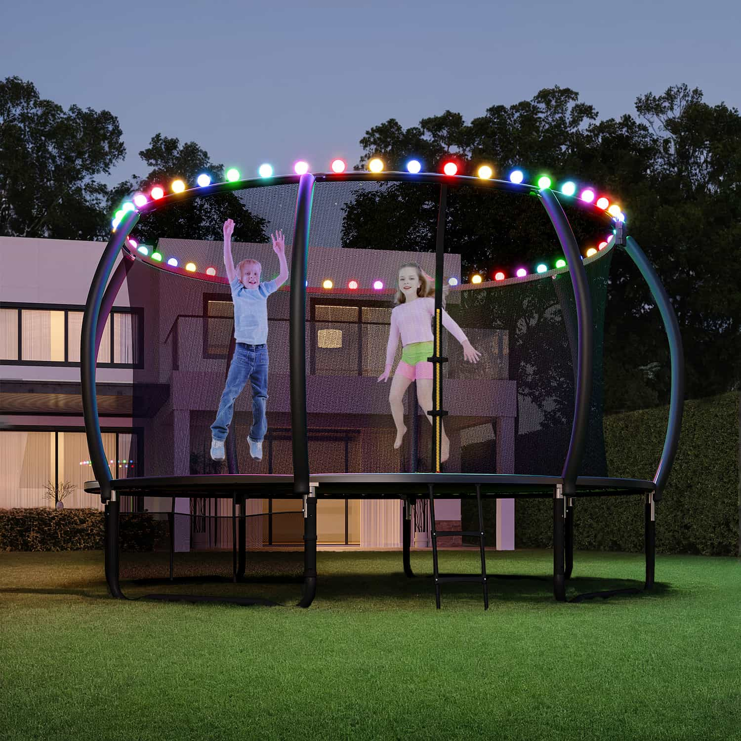 Trampoline mit Sicherheitsnetz und Leiter, Ø 244-427cm