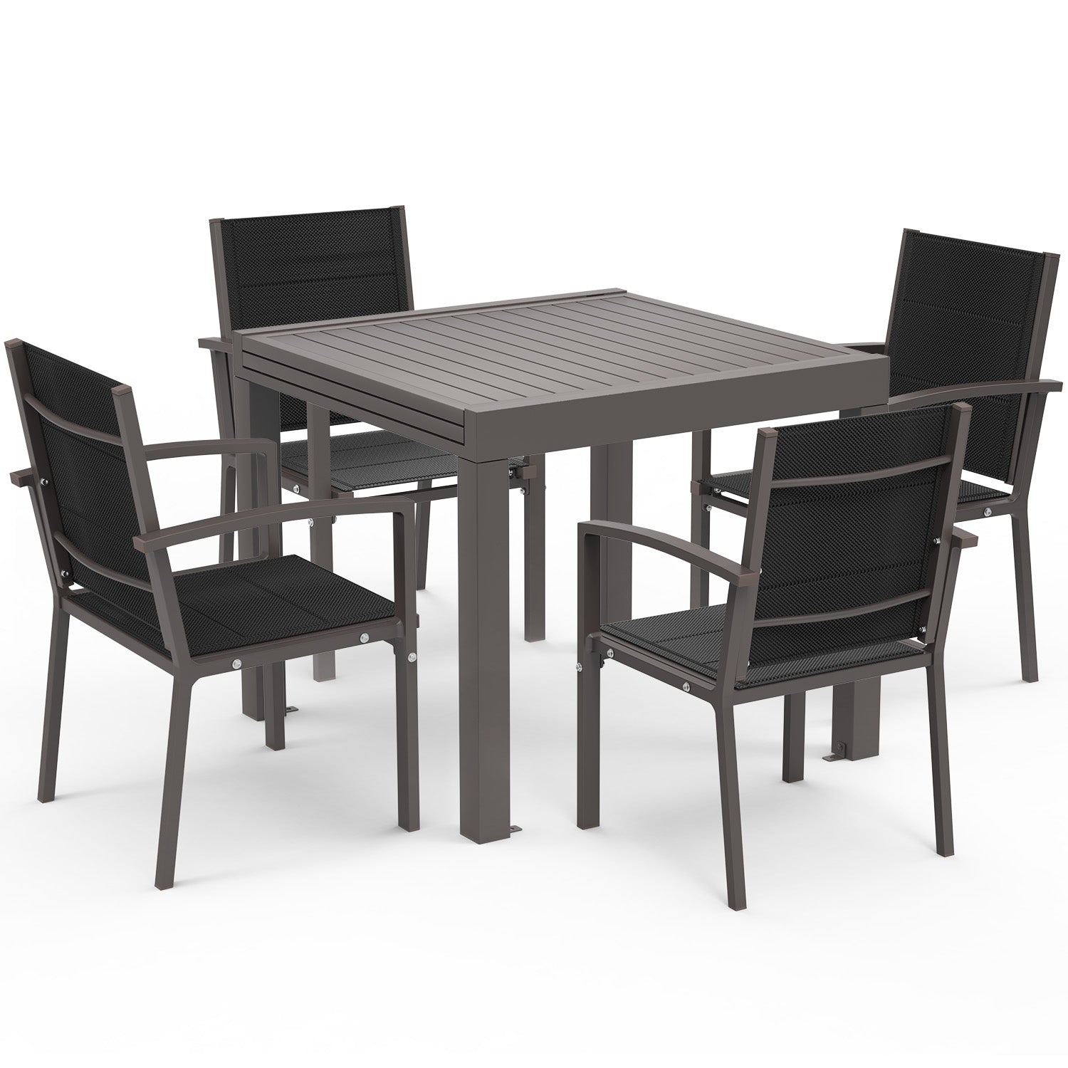 Yardwell 2-4 Sitzer Gartentisch ausziehbar Set aus Aluminium 80-160 x 80cm