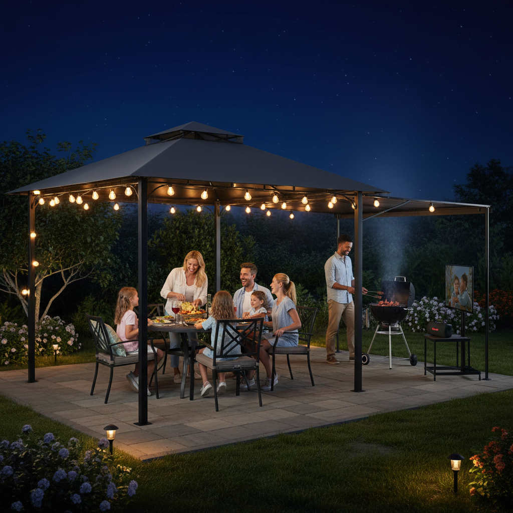 Yardwell 3x3m Gartenpavillon mit ausziehbarer Markise | Erweiterbare Schattenfläche | Wasserdicht & Stabil | Ideal für Grill & Lounge