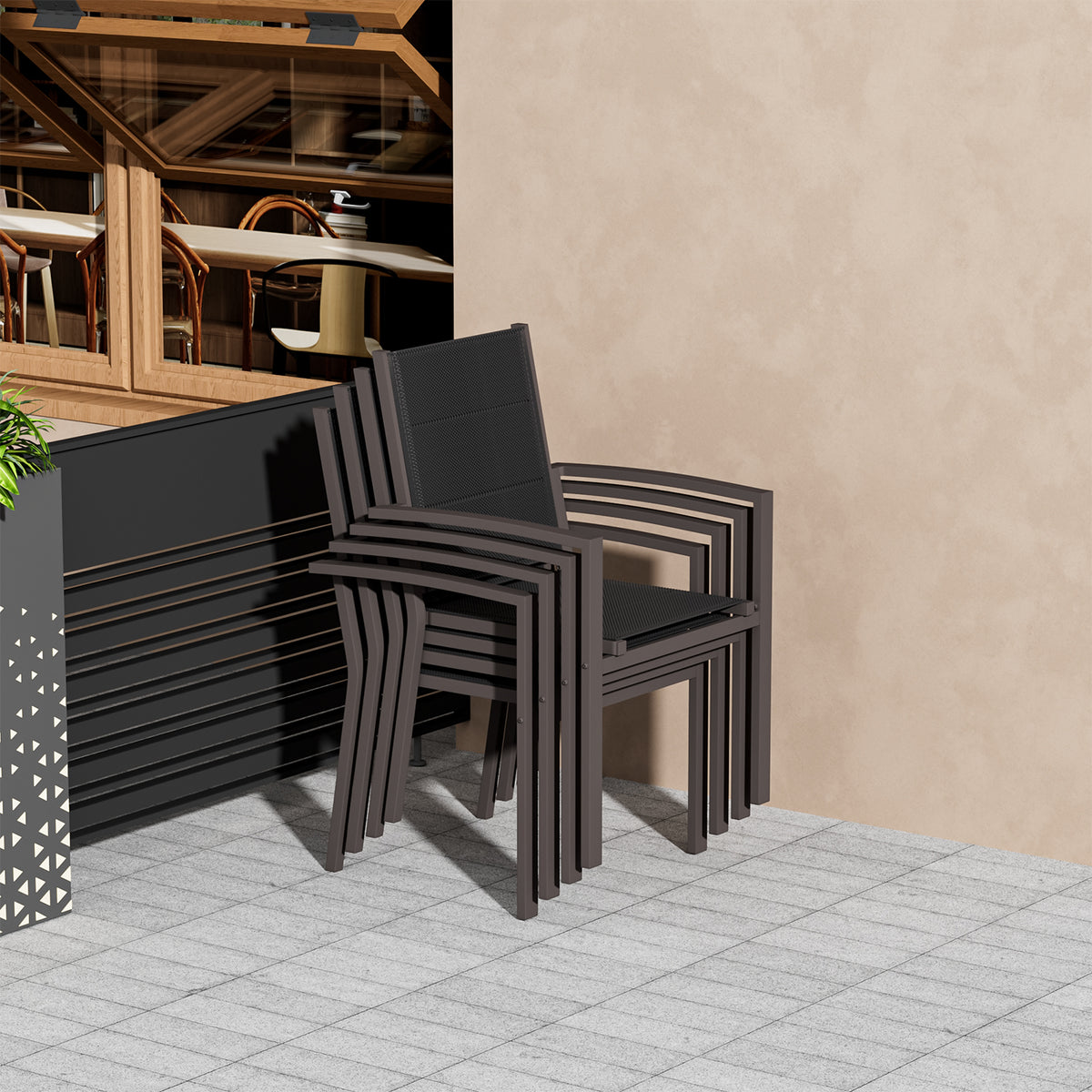 Gartenstühle Stapelbar Modern us Aluminium 2er Set Günstig (Aluminium - Griff oder Holzmaserungs - Griff) - Yardwell