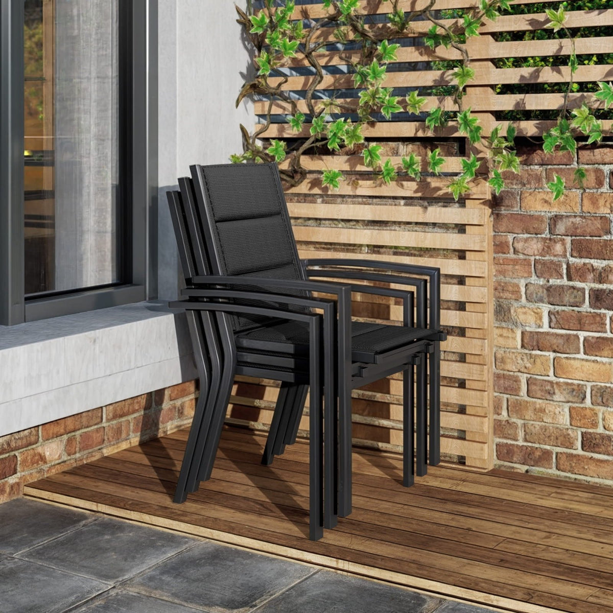 Gartenstühle Stapelbar Modern us Aluminium 2er Set Günstig (Aluminium - Griff oder Holzmaserungs - Griff) - Yardwell