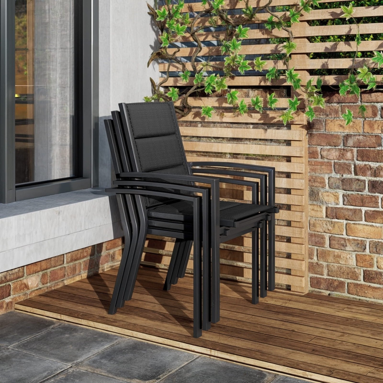 Gartenstühle Stapelbar Modern us Aluminium 2er Set Günstig (Aluminium - Griff oder Holzmaserungs - Griff) - Yardwell
