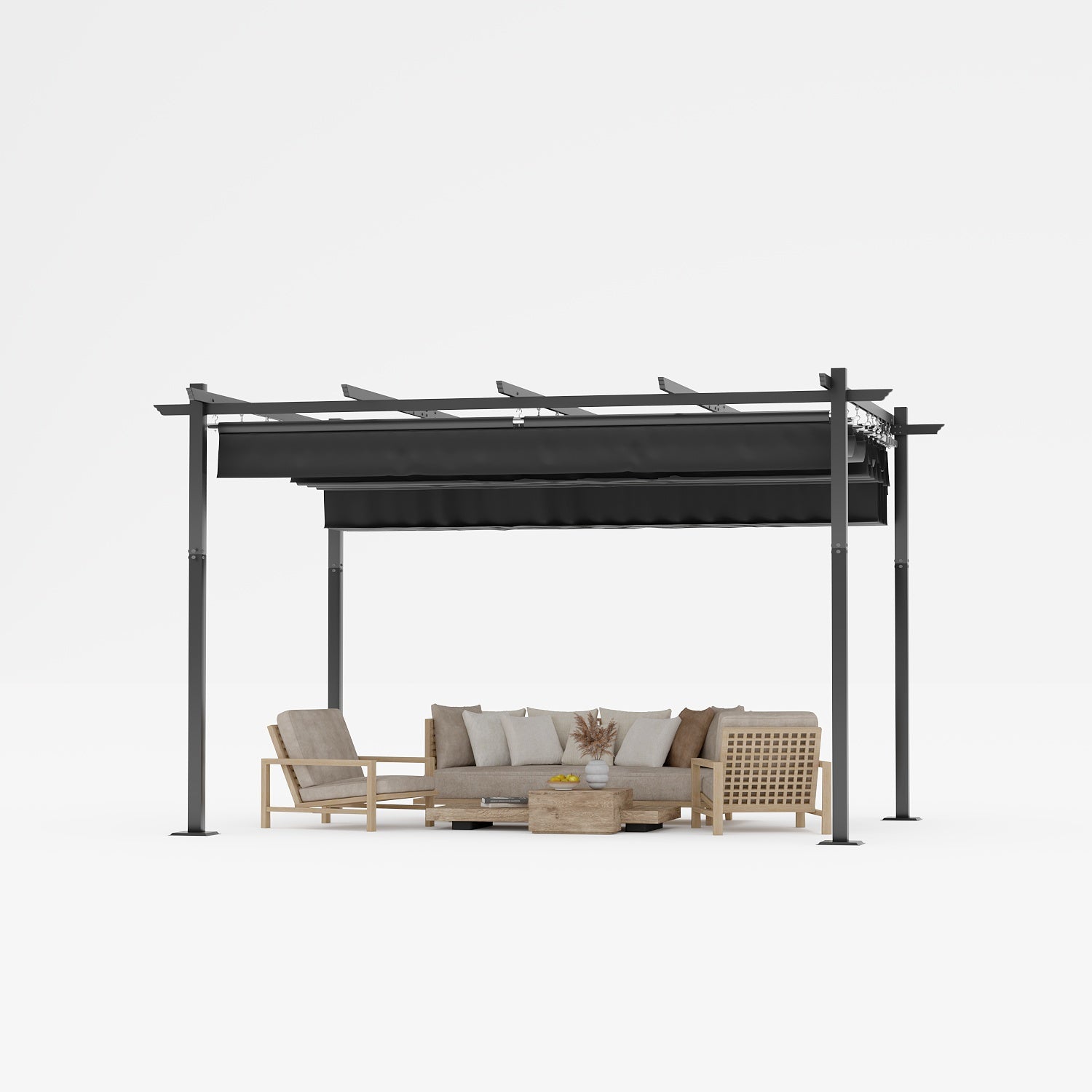 Yardwell Pergola Gartenpavillon mit einziehbarem Dach | 3x4m & 3x3m | Verstellbares Sonnendach | Wasserdicht & Stabil