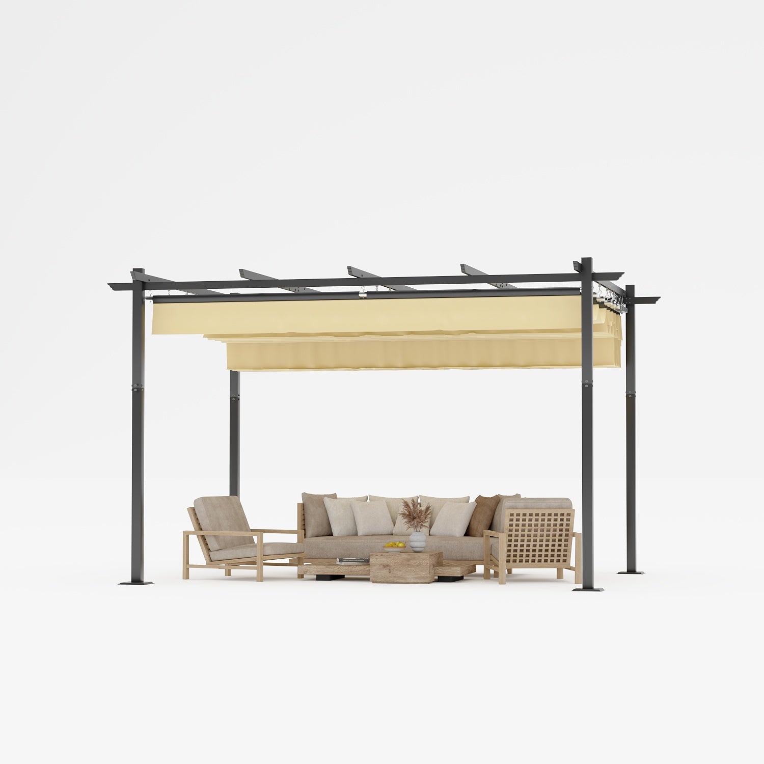 Yardwell Pergola Gartenpavillon mit einziehbarem Dach | 3x4m & 3x3m | Verstellbares Sonnendach | Wasserdicht & Stabil