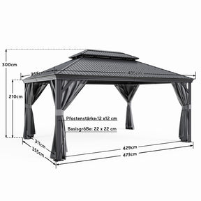 Pavillon 3.65X4.85m mit Stahldach, Seitenwand und Moskitonetz - Yardwell