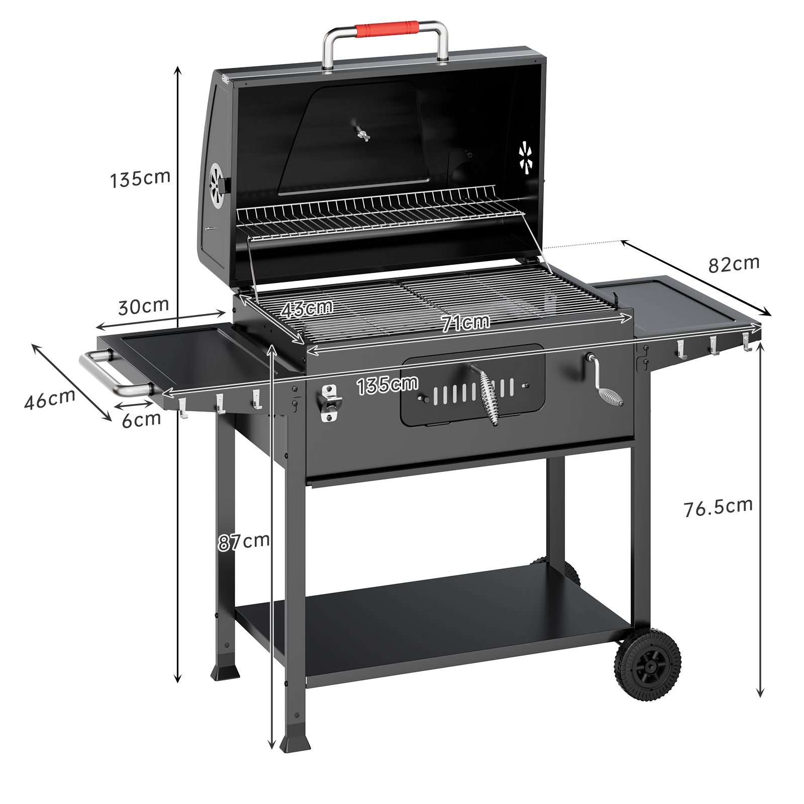 Holzkohlegrill mit doppelten Seitentischen – inkl. Basiszubehör