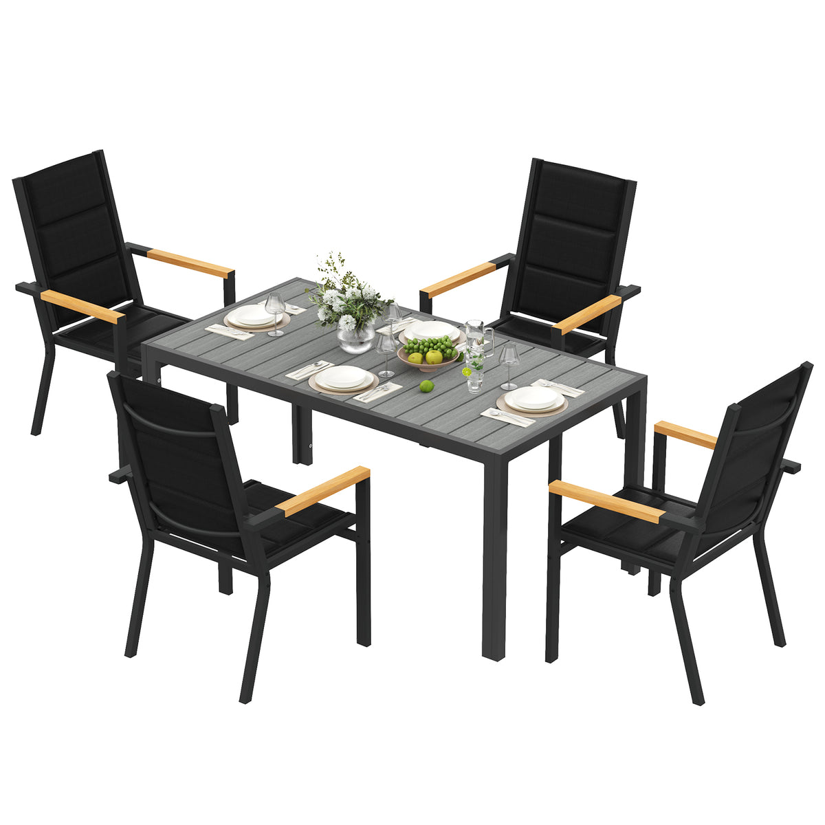 Gartenmöbel Set 189 cm – Aluminium Holzoptik | Für 4, 6 oder 8 Personen mit Armlehnstühlen - Yardwell