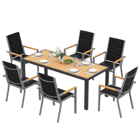 Gartenmöbel Set 189 cm – Aluminium Holzoptik | Für 4, 6 oder 8 Personen mit Armlehnstühlen - Yardwell