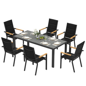 Gartenmöbel Set 189 cm – Aluminium Holzoptik | Für 4, 6 oder 8 Personen mit Armlehnstühlen - Yardwell