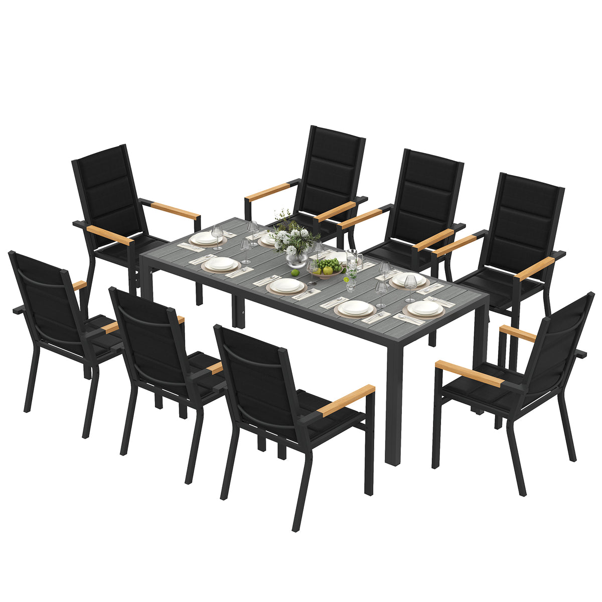Gartenmöbel Set 189 cm – Aluminium Holzoptik | Für 4, 6 oder 8 Personen mit Armlehnstühlen - Yardwell