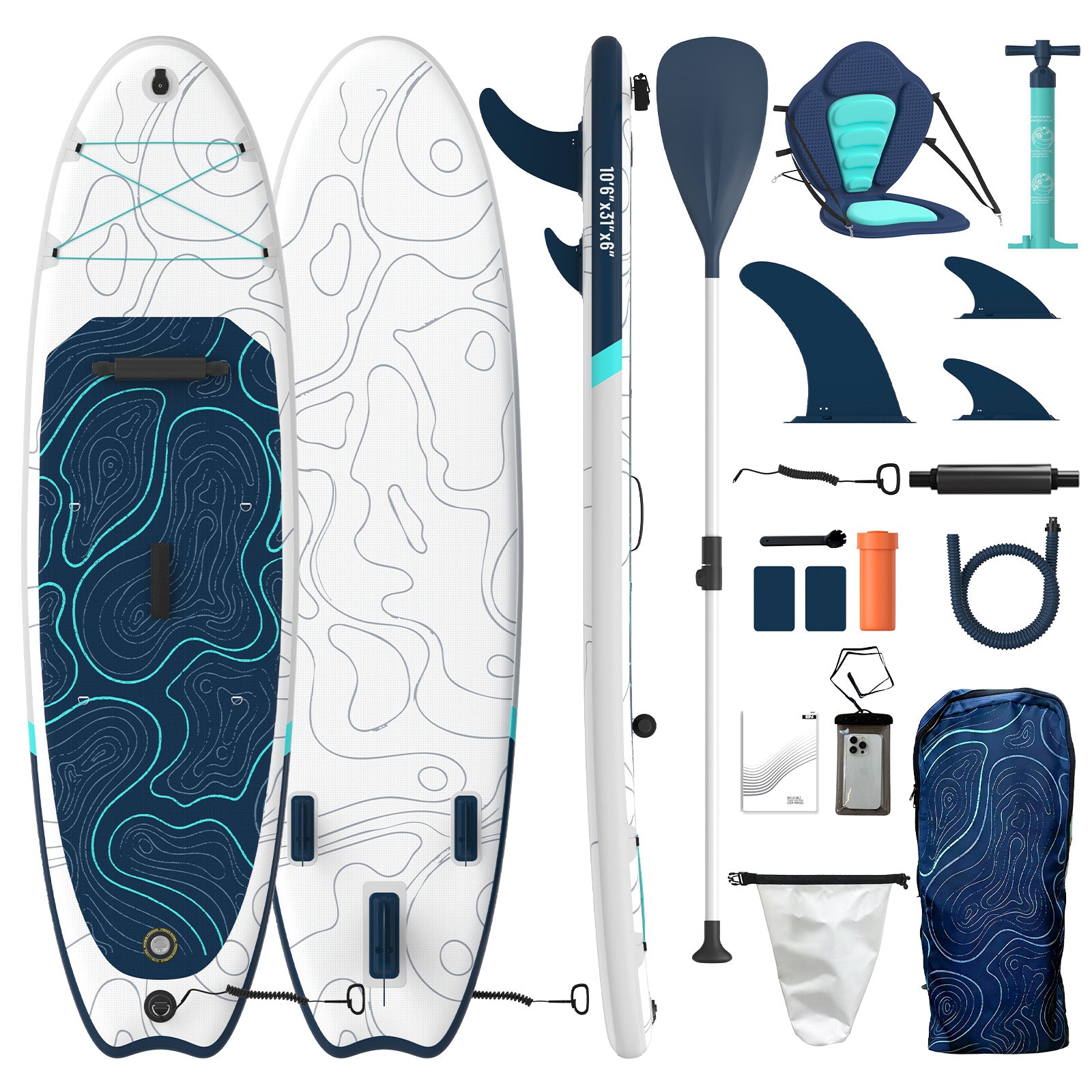 Yardwell SUP Board mit Fishtail - Form | Mehr Wendigkeit & Kontrolle | Aufblasbar - Yardwell